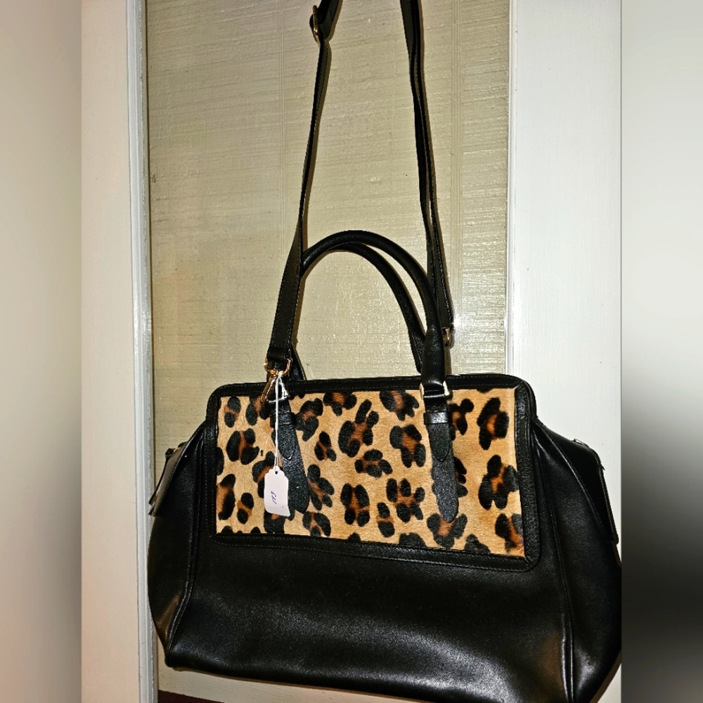 Victoria Napoli Black Animal Print Satchel & Crossbody Handbag, 10x16in